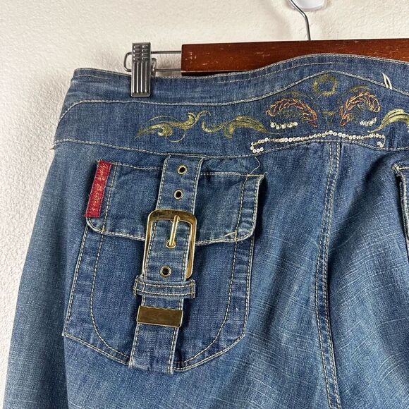 Y2K Apple Bottom Jeans Womens 38 Multi Buckle Detail Baggy Denim Crop Streetwear - Picture 9 of 15